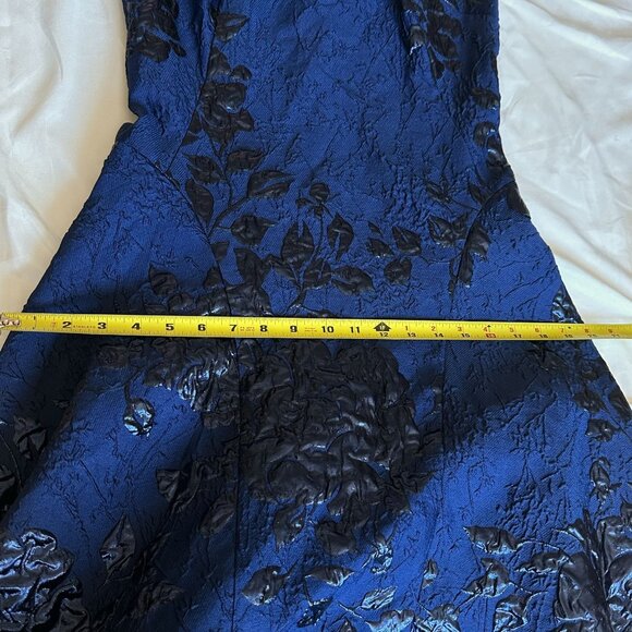 Teri Jon Rickie Freeman Blue Black Floral Jacquard High Low Gown Size 2 Dress - Picture 12 of 12